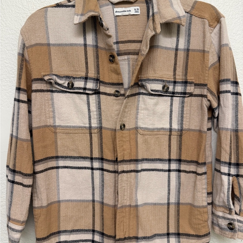 Abercrombie Kids Tan and Cream Plaid Shirt